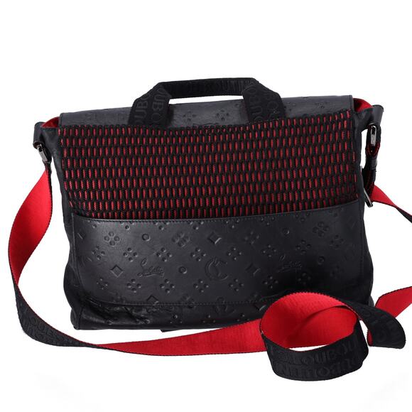 Christian Louboutin Rubyclick Messenger Shoulder Bag Black Red Leather - Picture 3 of 7